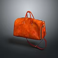 Orange Leather Travel Duffel Bag with Top Handles and Detachable Shoulder Strap for Daily Use