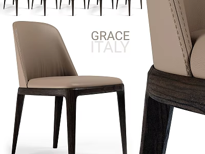 Grace Italy Single Chair With Beige Leather Seat Dark Wooden Legs And Stitched Details 3d model