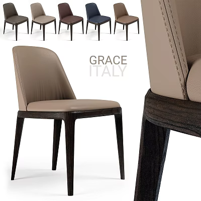 Grace Italy Single Chair With Beige Leather Seat Dark Wooden Legs And Stitched Details 3d model
