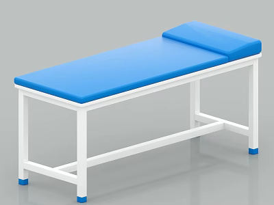 Medical Examination Bed With Blue Mattress White Metal Frame And Pillow 3d model