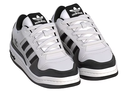 White and Black Casual Sneakers with Three Stripes Trefoil Design for Everyday Wear 3d model