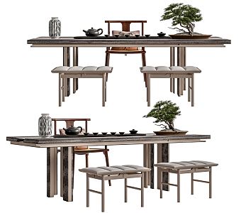 New Chinese Tea Table and Chair Tea Table and Chair Combination 3d model