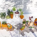 Various Bonsai Potted Plants With Different Colored Pots And Diverse Greenery 3d model