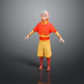 3D Animated Character With Bald Head Red Yellow Outfit And Open Arms Pose