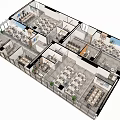 Open Office Floor Plan With Multiple Workstations Meeting Rooms And Green Seating Areas