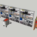 Organized Retail Display Shelves Featuring Shopping Cart Vegetable Section And Layered Product Layout