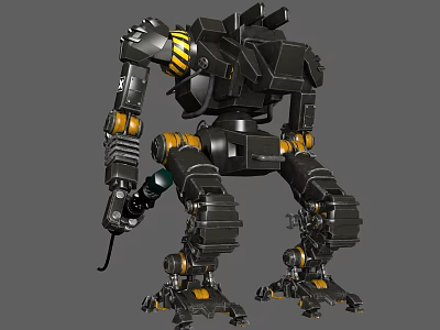 Black Mechanical Robot Character Design With Yellow Accents And Mechanical Joints 3d model