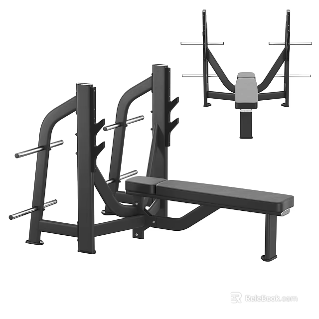 Professional Fitness Equipment Including Bench Press Rack With Barbell Bars And Seat 3d model 