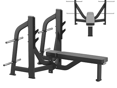 Professional Fitness Equipment Including Bench Press Rack With Barbell Bars And Seat 3d model