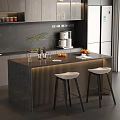 Modern Kitchen Bar Counter With Gray Top Lighting And Two White Bar Stools