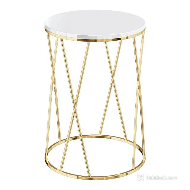 Round Accent Table With White Marble Top And Gold Geometric Metal Frame 3d model 