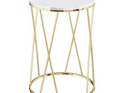 Round Accent Table With White Marble Top And Gold Geometric Metal Frame 3d model