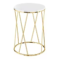 Round Accent Table With White Marble Top And Gold Geometric Metal Frame