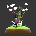 Cartoon Scene Featuring Two Characters Under Big Tree With Apples Clouds And Green Grass