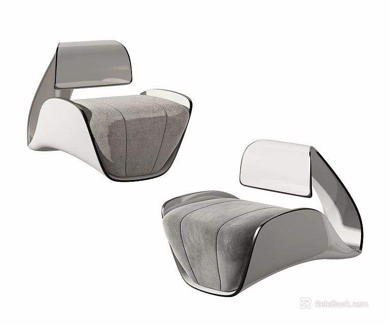 Modern Single Sofa With Gray Cushion And Curved Frame Design Elements 3d model 