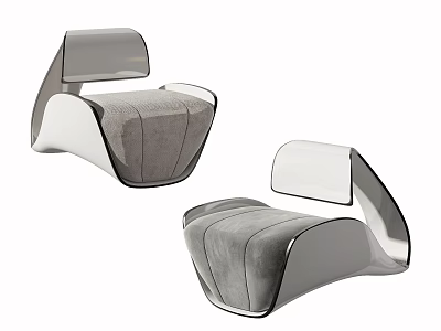 Modern Single Sofa With Gray Cushion And Curved Frame Design Elements 3d model