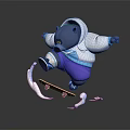 Blue Reptile In White Hoodie Riding Skateboard With Purple Pants Blue Patterns And Snowflake Effects