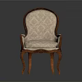 Elegant Classic Single Sofa With Wooden Carved Frame And Cream Patterned Upholstery 3d model