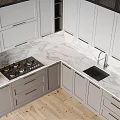 Modern Kitchen With Gray And White Cabinets Marble Countertop Wine Storage And Appliances