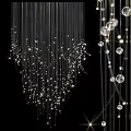Elegant Chandelier With Hanging Crystal Beads On Sleek Strings And Sparkling Lights