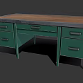 Sturdy Green Drawer Wooden Desk With Brown Top And Metal Handles