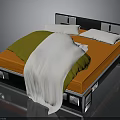 Modern Bed With Orange Mattress Green White Comforter White Pillows Black Headboard And Metal Frame