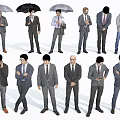 Group of People in Suits and Casual Clothes With Umbrellas and Various Poses