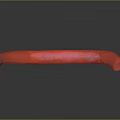 Red 3D Biological Structure Model With Blue Internal Dots And Smooth Surface