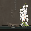 Elegant Potted Bonsai Plant With White Orchids And Green Stems Leaves For Home Decor