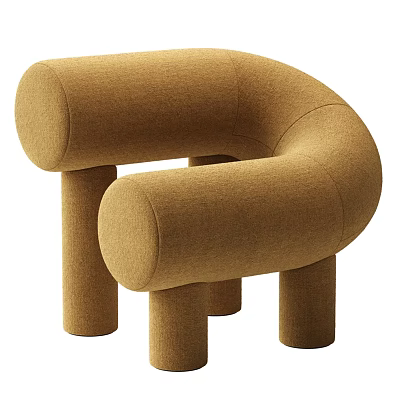 Modern Upholstered Brown Accent Chair With Curved Design And Cylindrical Legs 3d model