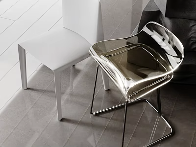Modern Leisure Chair with White Upholstery and Transparent Glass Seat in Metal Frame 3d model