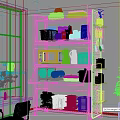 Modern Kitchen Shelf Unit With Microwave Blender Storage Jars And Open Cabinet Doors