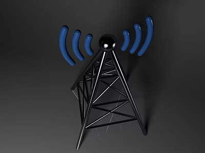 Black Communication Tower With Top Sphere And Blue Curved Antennas 3d model