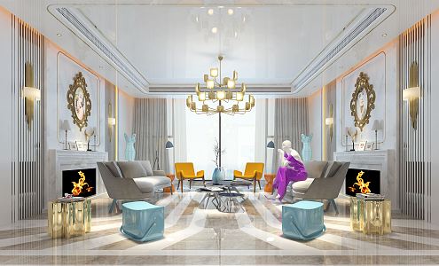 Light Luxury Club Reception Room 3d model