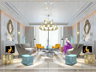 Light Luxury Club Reception Room 3d model