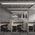 Modern Public Office Space Interior With Work Cubicles Large Windows Office Chairs And Patterned Carpet 3d model