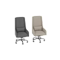 Modern Office Chair Gray and Beige Leather High Backrest with Armrests Swivel Base and Wheels