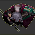 Detailed Anime Cat Ear Warrior Character In Kimono Outfit With Purple Pink Accents And Weapon