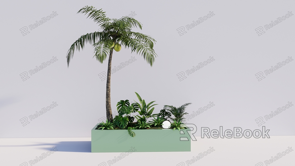 Coconut Tree Flower Groove Plant Combination model