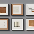 Geometric Art Paintings with Square Frames Various Colors and Abstract Patterns Arranged on Gray Wall 3d model