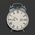Silver Double Bell Alarm Clock With White Dial Roman Numerals Black Hands And Reflection