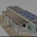 Small House Model with Solar Panels on Light Green Roof and White Fence Porch