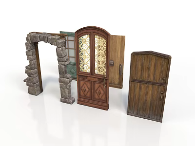 Architectural Door And Archway Assortment Showcasing Stone Archway Wooden Door Glass Inserts And Decorative Patterns 3d model