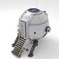 Spherical Metal Exploration Device With Support Legs Antenna Yellow Stripes Blue Markings And Observation Window