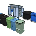 Different Colored Trash Bins With Wheels And Covered Shelter Designs For Waste