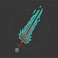 Fantasy Style Ornate Sword With Blue Crystal Blade Red Hilt And Golden Decorations