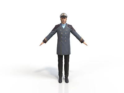 Man In Gray Double Breasted Coat With Hat And Blue Turtleneck Standing Arms Outstretched 3d model