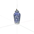 Blue and White Ceramic Vessel With Traditional Patterns And Decorative Lid
