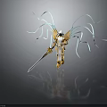 Character in Gold White Armor with Blue Wing like Appendages Holding Sword and Creature Features