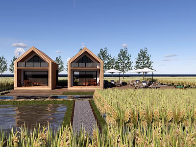 New Chinese Style Beautiful Rural Paddy Field Landscape New Rural Landscape 3d model